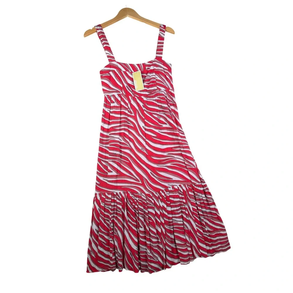 New Michael‎ Kors Soft Zebra Midi Dress Size XS Pink/White